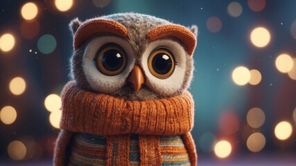 Adorable Animated Owl Character in Cozy Sweater.