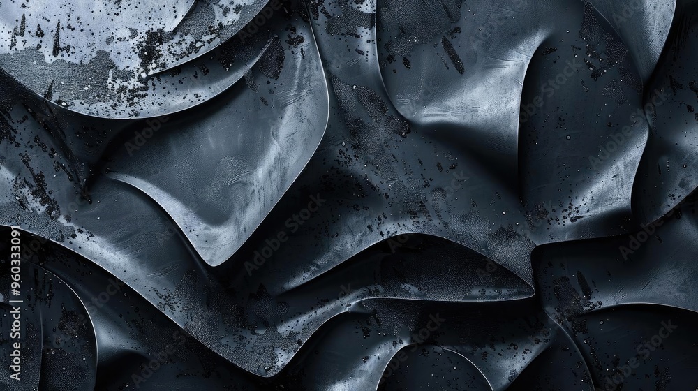 Poster abstract metallic texture with swirling shapes and shadows. dark, moody design suitable for backgrou