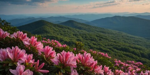 Obraz premium Beautiful Azalea Blooming Along the Blue Ridge Parkway.