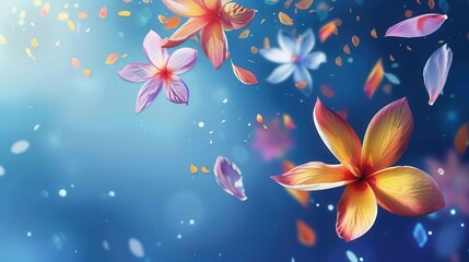 Fototapeta premium tropical flowers petals floating and levitating in air spring season abstract illustration
