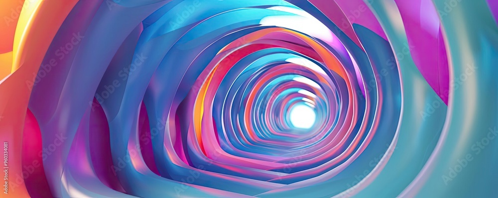 Poster a vibrant and dynamic abstract tunnel design featuring swirling colors and waves, evoking a sense of