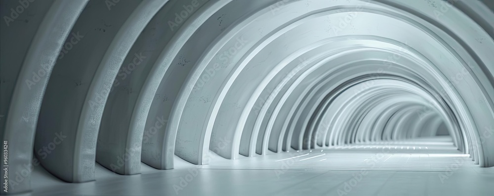 Poster futuristic tunnel with smooth, curved walls and ambient light, creating a serene, modern atmosphere 
