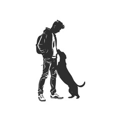 Boy And His Dog Vector Silhouette. pet care illustration