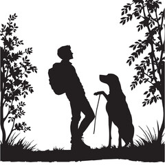 Boy And His Dog Vector Silhouette. pet care illustration
