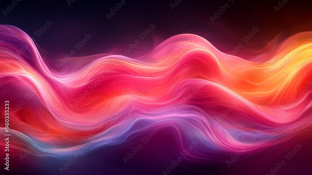 Poster colorful abstract waves of flowing light create a mesmerizing pattern in a dark background, showcasi