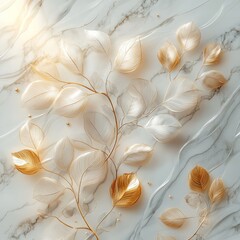 Elegant Floral Leaves on Marble with Gold Accents