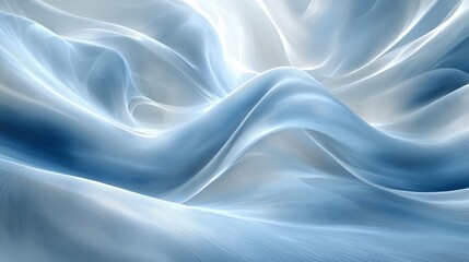 Fototapeta premium Soft, flowing blue and white fabric creates an ethereal atmosphere, illuminated by diffused light in a serene setting