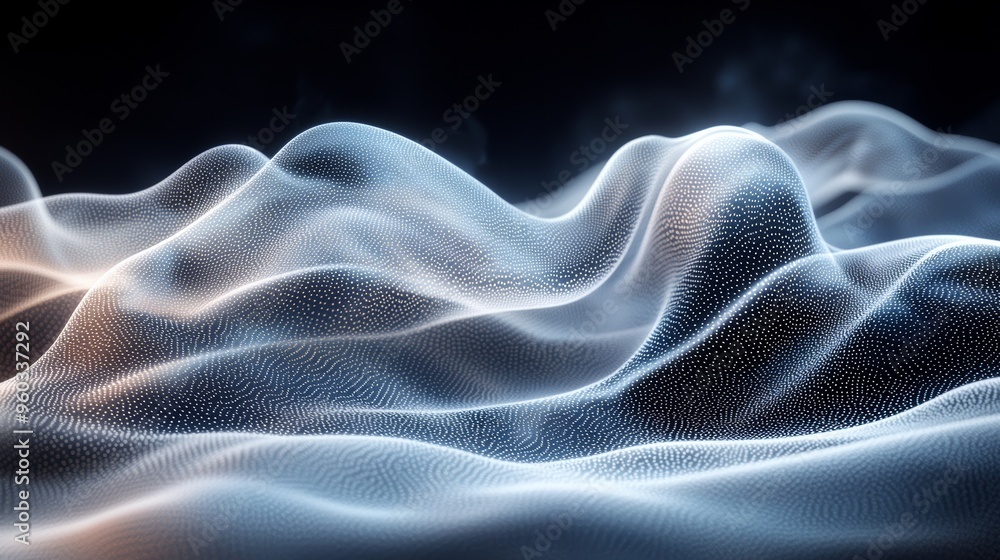 Poster ethereal wave patterns create a tranquil ambiance in a digital landscape during twilight hours