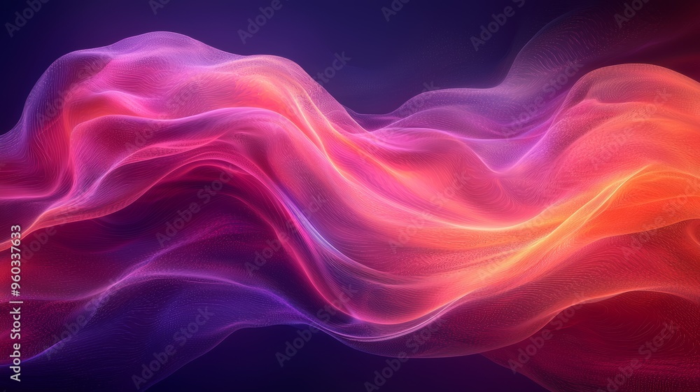 Poster abstract waves of color flowing gently in a beautiful gradient pattern against a dark background