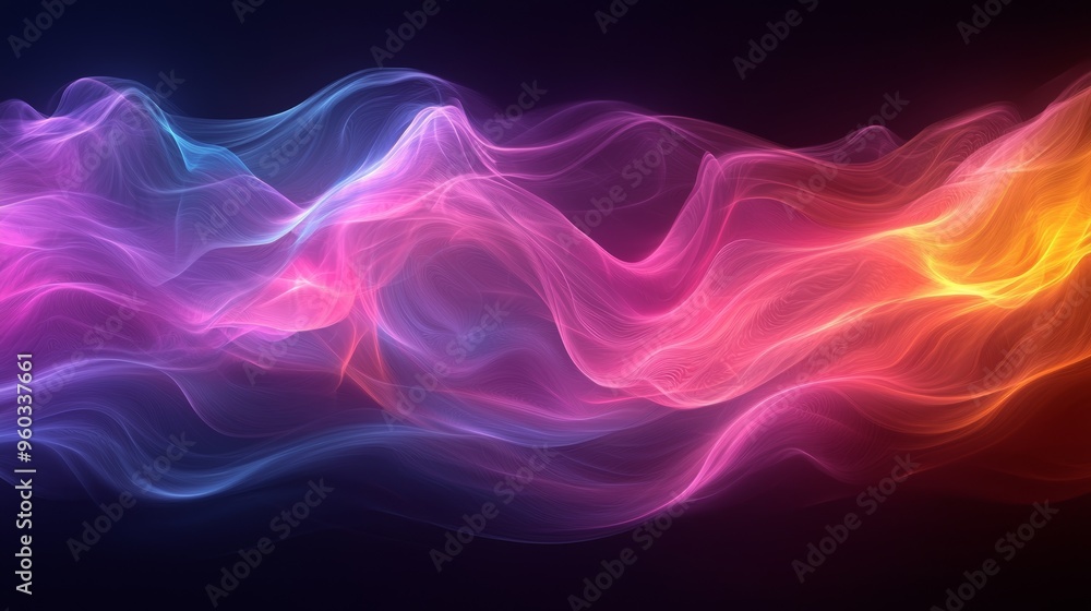 Poster abstract colorful waves of vibrant light flowing gracefully across a dark background creating a dyna