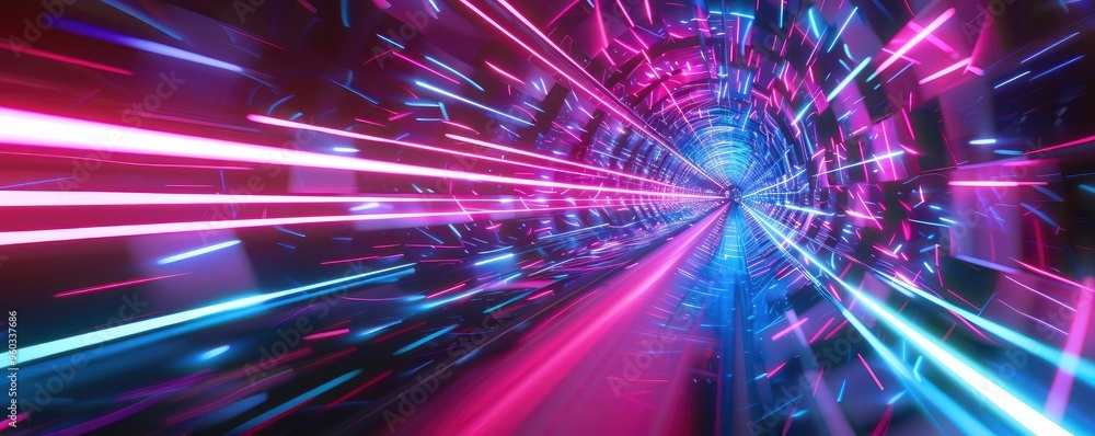 Poster dynamic abstract tunnel of light showcasing vibrant colors and motion, perfect for futuristic themes