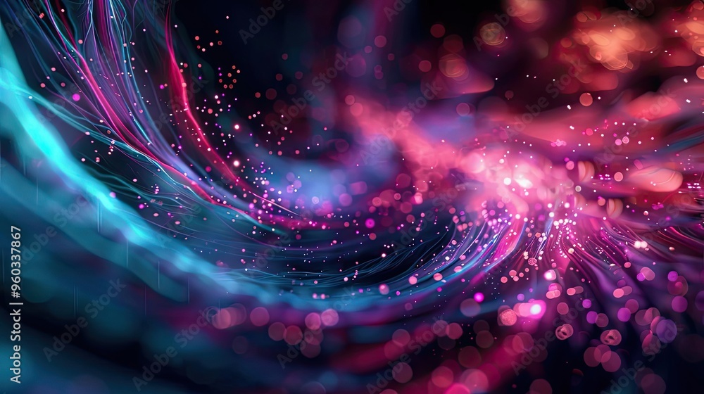Poster vibrant abstract background with swirling colors and sparkling particles, perfect for technology and