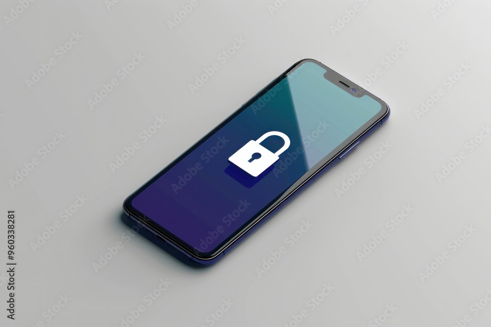 Poster modern smartphone with a locked screen displayed on a sleek gray background the lock icon symbolizes