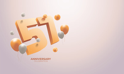 Chic 57th Birthday Anniversary Vector Banner with Customizable Copy Space – Ideal for Milestone Celebrations