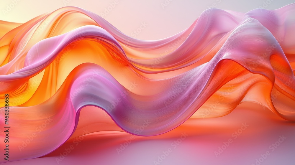 Aufkleber colorful flowing fabric drapes in smooth waves, creating a soft and dynamic visual effect in a brigh