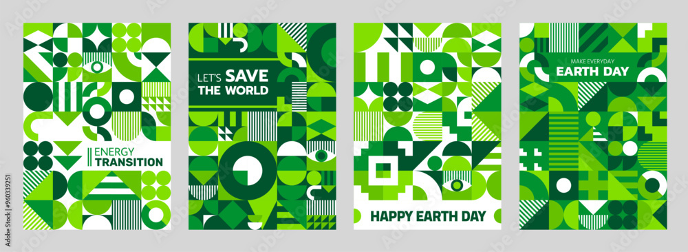 Aufkleber environment and earth day ecology posters with green modern geometric pattern. vector background or 