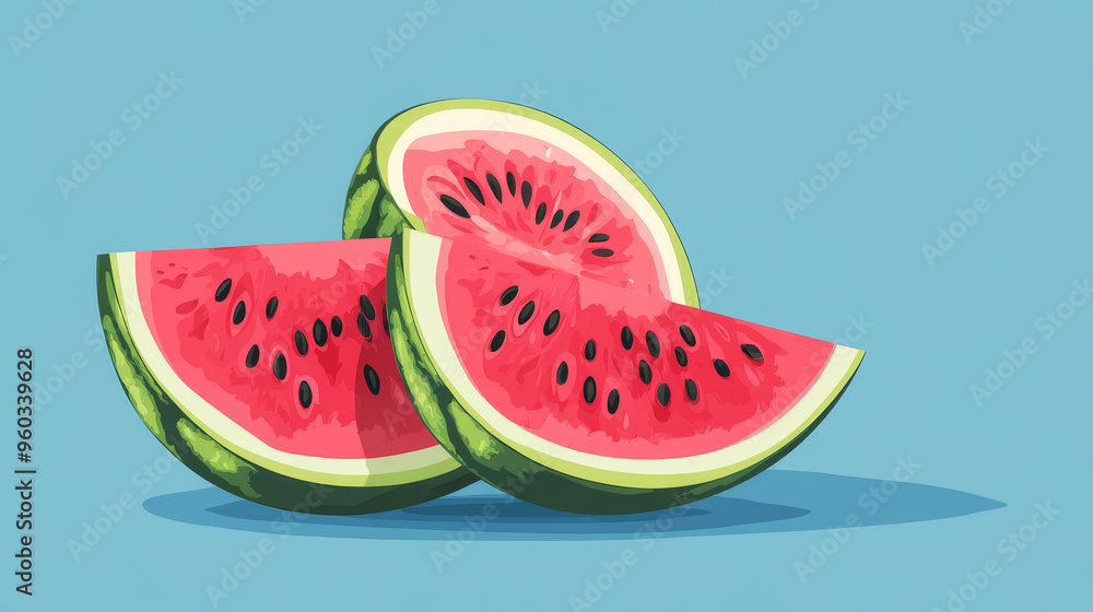 Poster fresh watermelon slices with vibrant colors and shadows create refreshing look.
