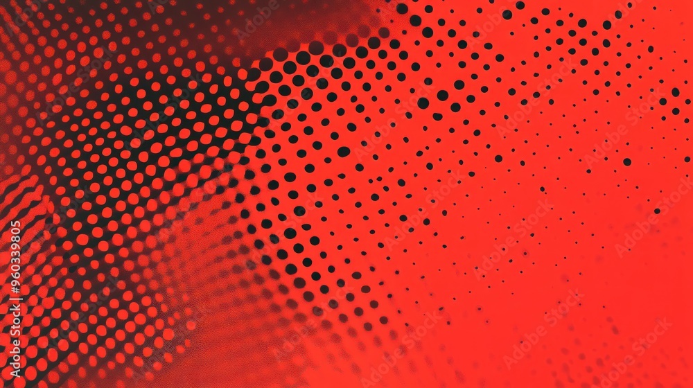 Poster vibrant red abstract background featuring a gradient of circular patterns in various sizes.