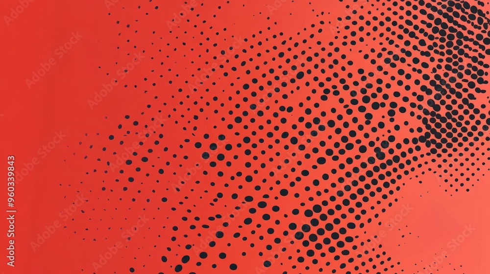 Poster Dynamic abstract pattern featuring black dots on a vibrant red background, creating a sense of movement and depth.