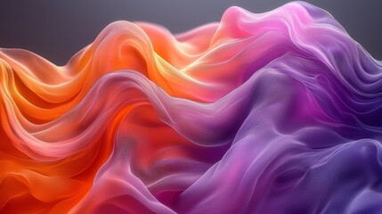 Obraz premium Colorful flowing fabric creates a dynamic wave pattern in shades of orange, pink, and purple, illuminated by soft light