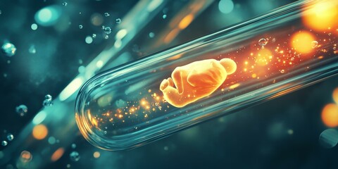 A glowing human figure inside a glass tube.