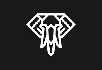 Abstract Geometric White Elephant Logo on Black Background