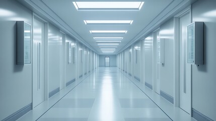Obraz premium A modern, sterile corridor with bright lighting and minimalist design.