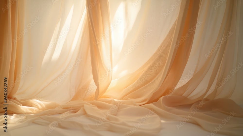 Poster soft, flowing fabric drapes effortlessly in warm light, creating a serene and calming atmosphere.