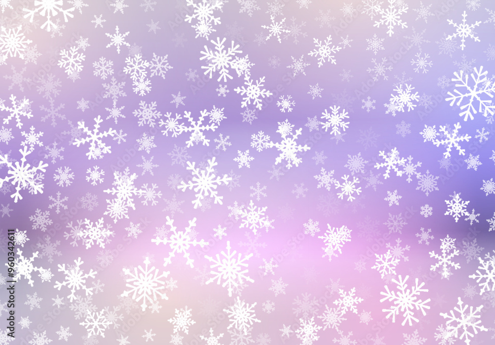 Poster christmas background with snow falling on the blurred background. snowflakes, soaring on the soft ba