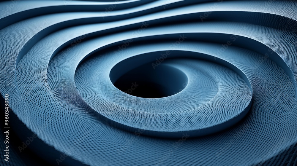 Poster abstract blue spiral pattern with smooth curves and textures created by light, showcasing a sense of