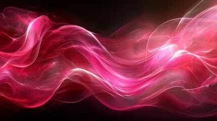 Obraz premium Vibrant pink and red smoke waves flowing gracefully in a dark background, creating an ethereal and colorful atmosphere