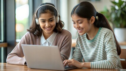 Indian two students participating in language learning activities, practicing new languages through interactive methods.