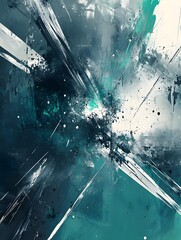 Chaotic Metallic Silver and Teal Abstract Blended Background for Modern Designs