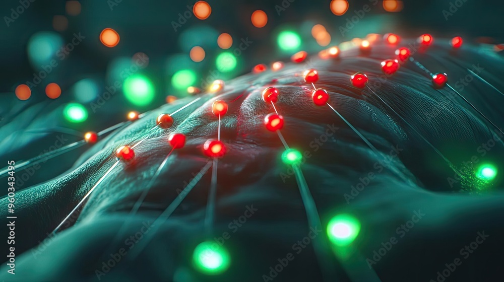 Aufkleber Abstract representation of colorful particles and light patterns, showcasing the dynamic interaction of energy and matter.