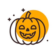 Happy Jack-o'-lantern illustration with orange circle, Halloween pumpkin icon