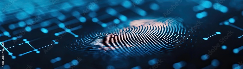 Poster Close-up view of a fingerprint on a digital interface, symbolizing security and identity verification in technology.