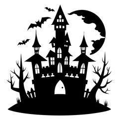 old spooky castle with bats, haunted castle, halloween