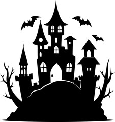 haunted castle silhouette, spooky castle stencil