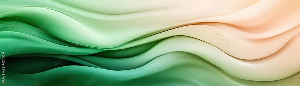 Poster a smooth and flowing abstract design with green and peach tones, perfect for backgrounds or creative