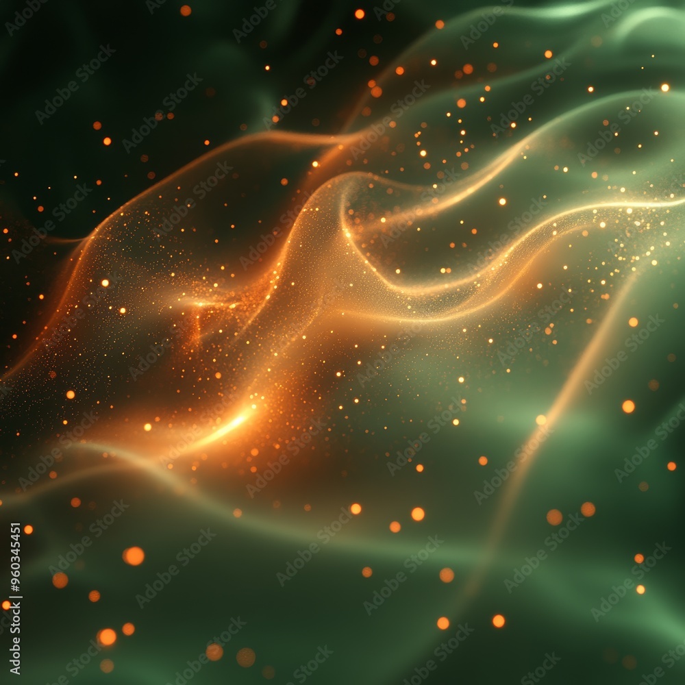 Aufkleber swirling patterns of light and color in abstract art display with a green and orange color scheme