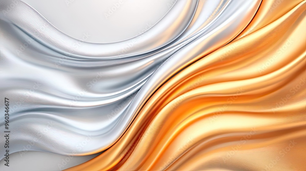 Poster a stunning blend of smooth silver and gold fabric waves, creating a luxurious and elegant backdrop f