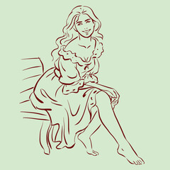 long hair woman in dress sitting on a chair vector for card decoration illustration
