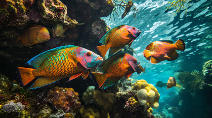 Obraz premium Vibrant Tropical Fish Swimming in Coral Reef