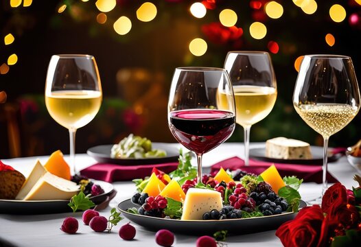 vibrant wine glasses paired colorful food arrangements festive dining experience, appetizer, art, atmosphere, banquet, beverage, buffet, catering, celebration