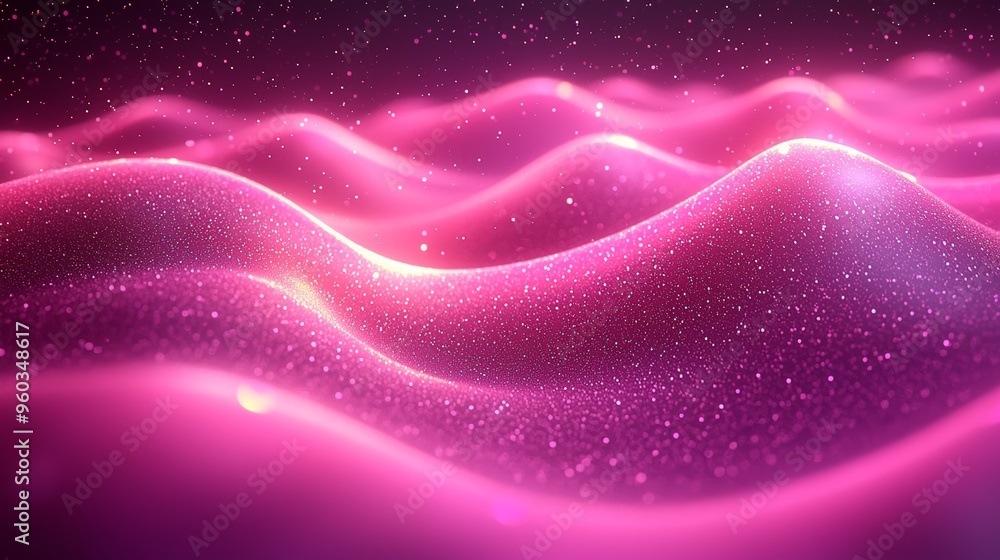 Poster abstract glowing pink waves with shimmering particles create a dreamy visual experience in a vibrant