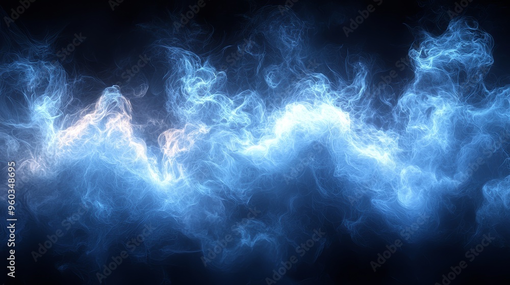 Poster mystical blue smoke swirls in a dark background, creating an ethereal and enchanting atmosphere for 