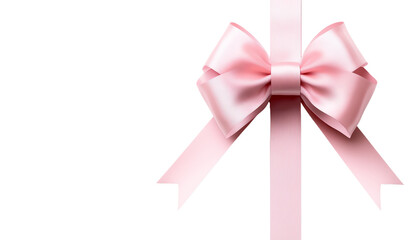 Naklejka premium Elegant pink ribbon with a beautifully tied bow on a white background, perfect for gift wrapping, decoration, or festive occasions.