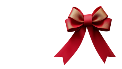 Elegant red bow with gold accents on a white background, perfect for gift wrapping, celebrations, and festive decor.