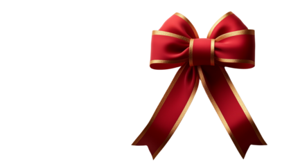 Elegant red bow with gold trim on transparent background, perfect for festive decorations, gift wrapping, and holiday themes.