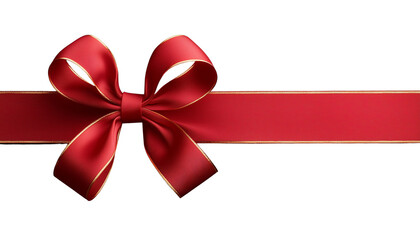 Elegant red ribbon and bow on a white background, perfect for gift wrapping, holiday decorations, and festive occasions.